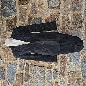 NORMA KAMALI Black Striped Polyester Blend Suit with Skirt Size 6
